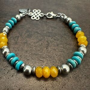 Yellow Citrine And Turquoise Howlite Beaded Bracelet